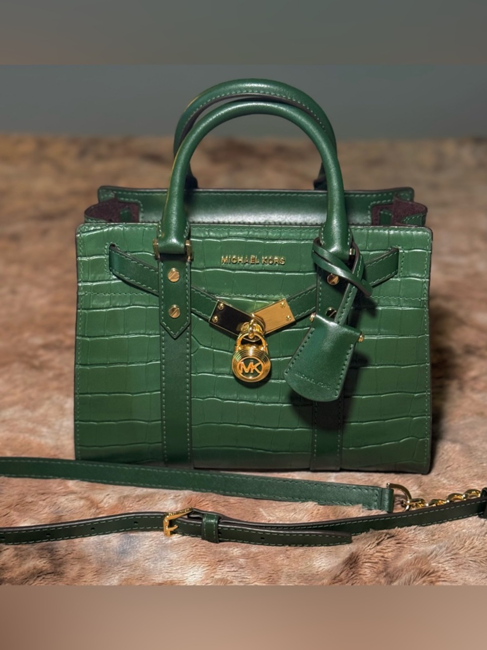 Michael Kors Green Croc-Embossed Satchel with Gold Hardware - Picture 2 of 9